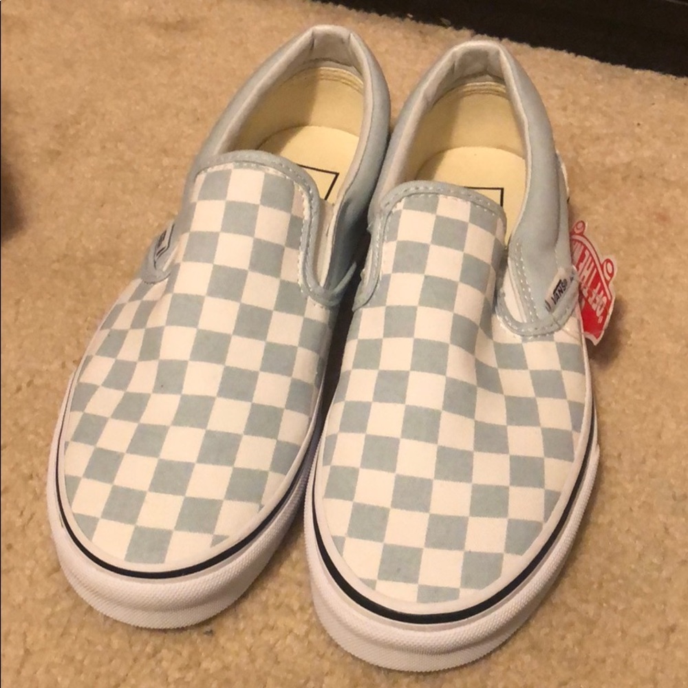 Baby blue slip on vans